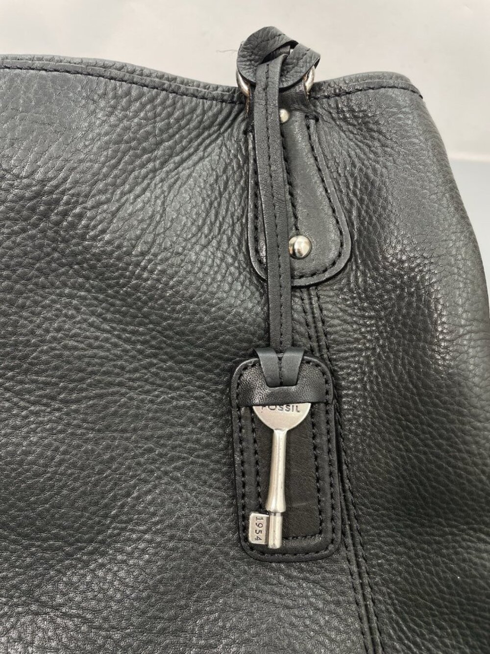 Fossil Satchel Shoulder Bag Tote 3 Compartment Supple Soft Pebbled Leather Black - Picture 11 of 15